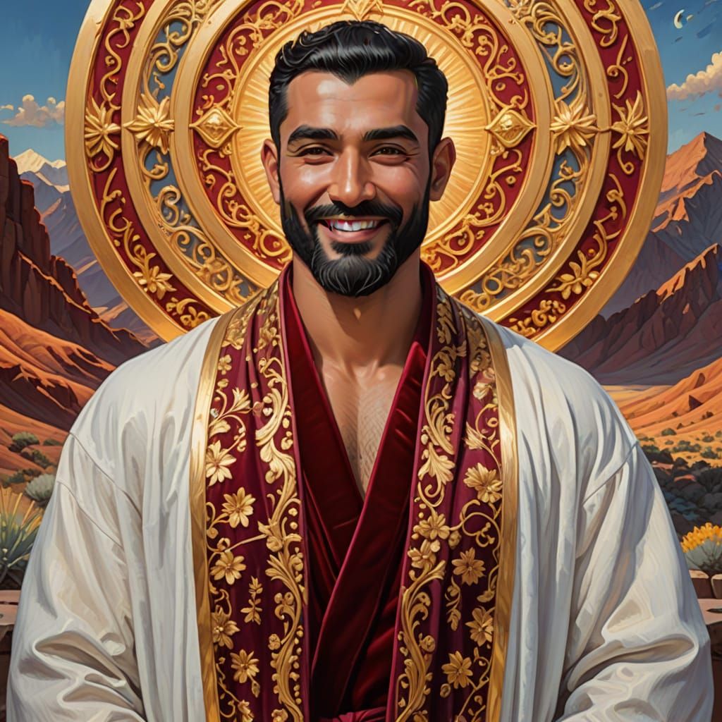 Ethereal Desert Prince in Burgundy Velvet Robe