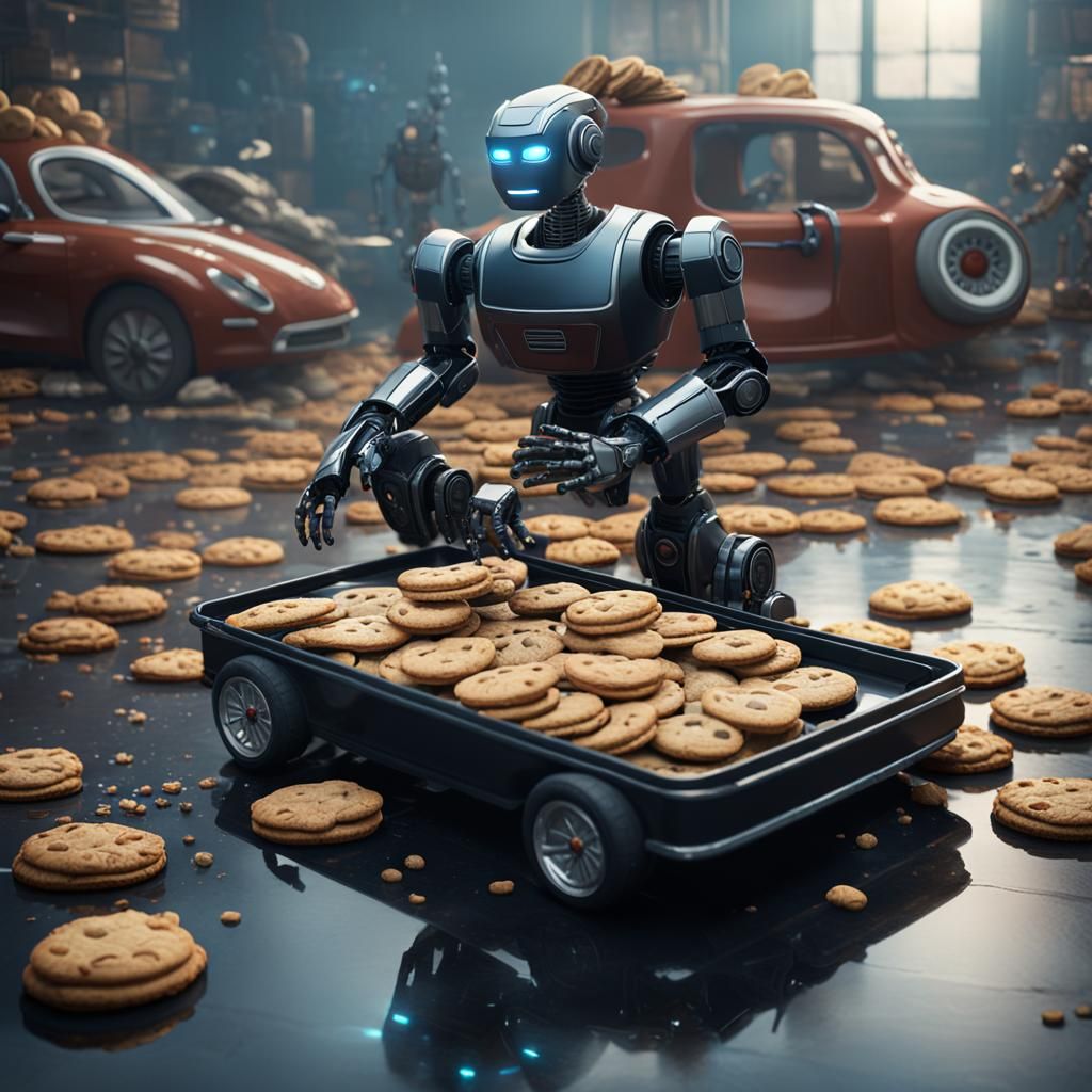 Robots in a Futuristic Scene, Detailed Matte Painting