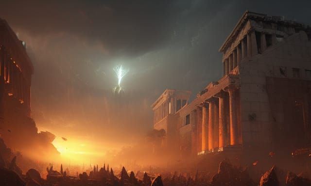 Athens under attack by Titans and monsters a masterpiece, 8k...