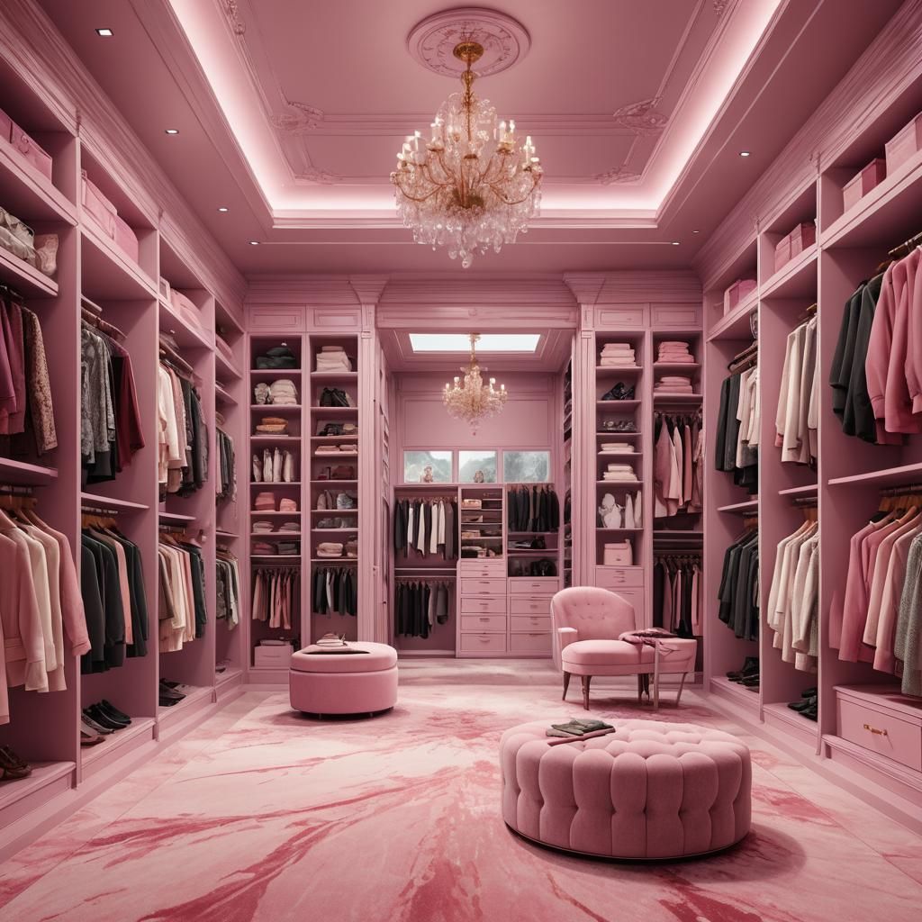 Dreamy Pink Luxury Walk-In Closet with Skylight