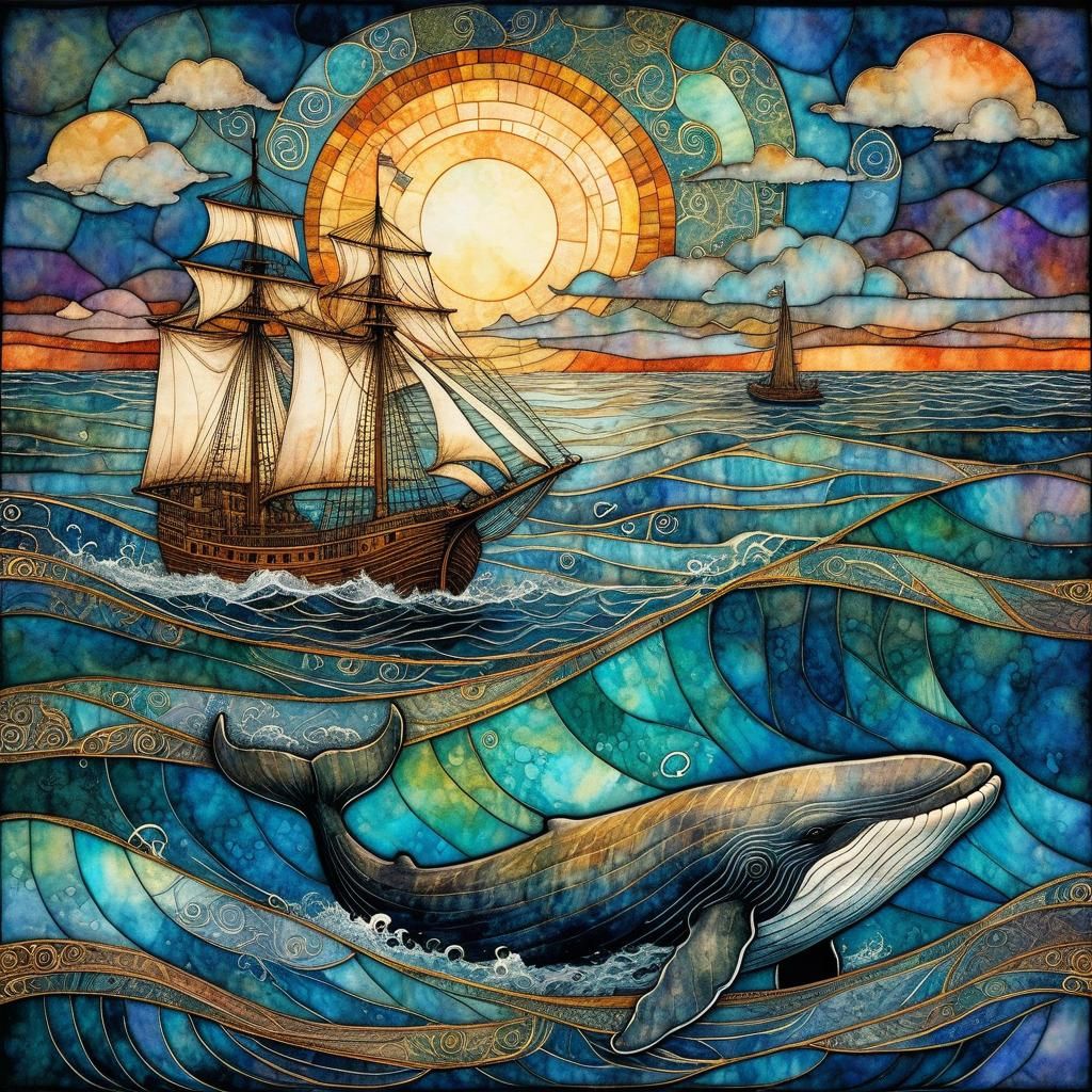 Sailship and whale  by @Ramoneses