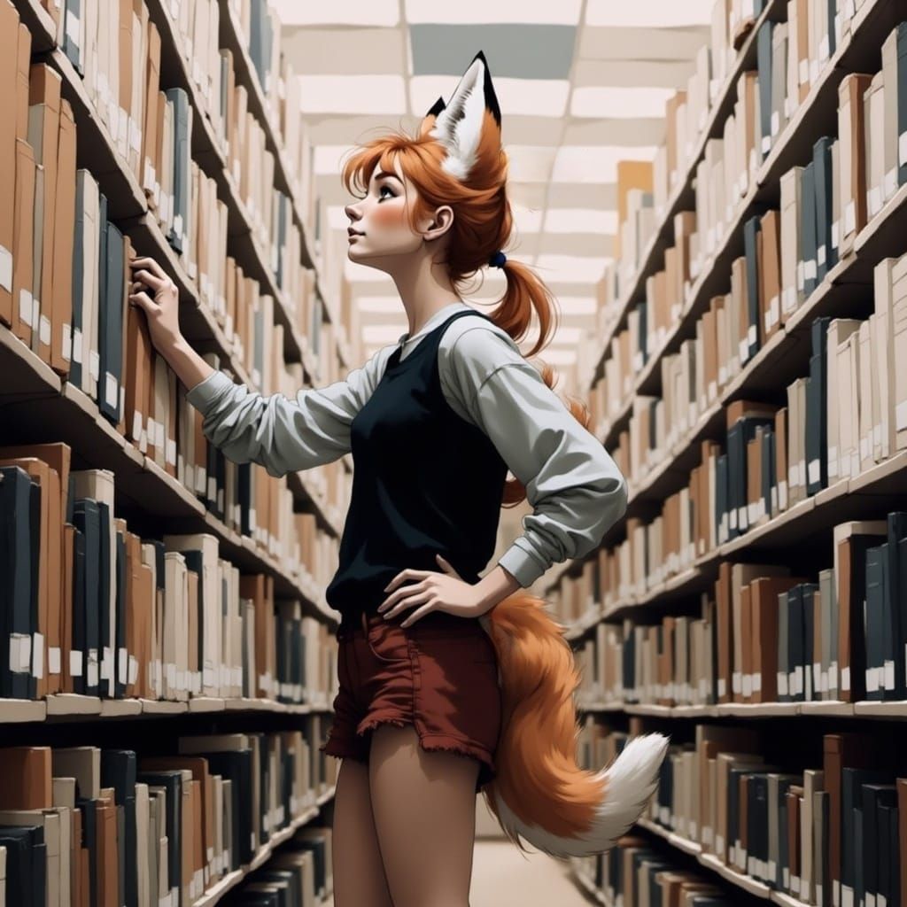 Fox-girl Vixen at the library