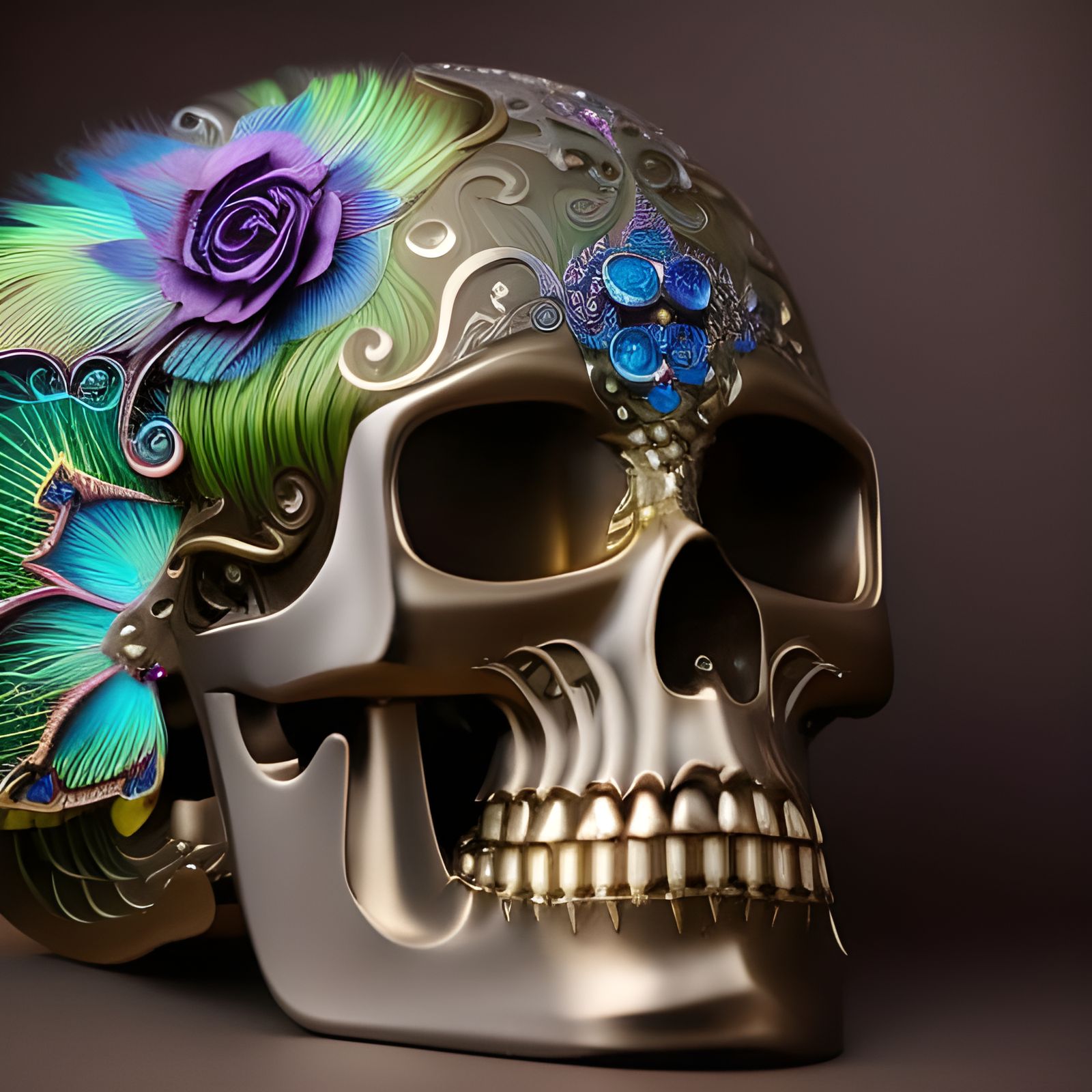 Feathered Metallic Skull