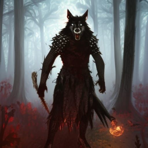 High Gothic Werewolf in Dark Mushroom Forest