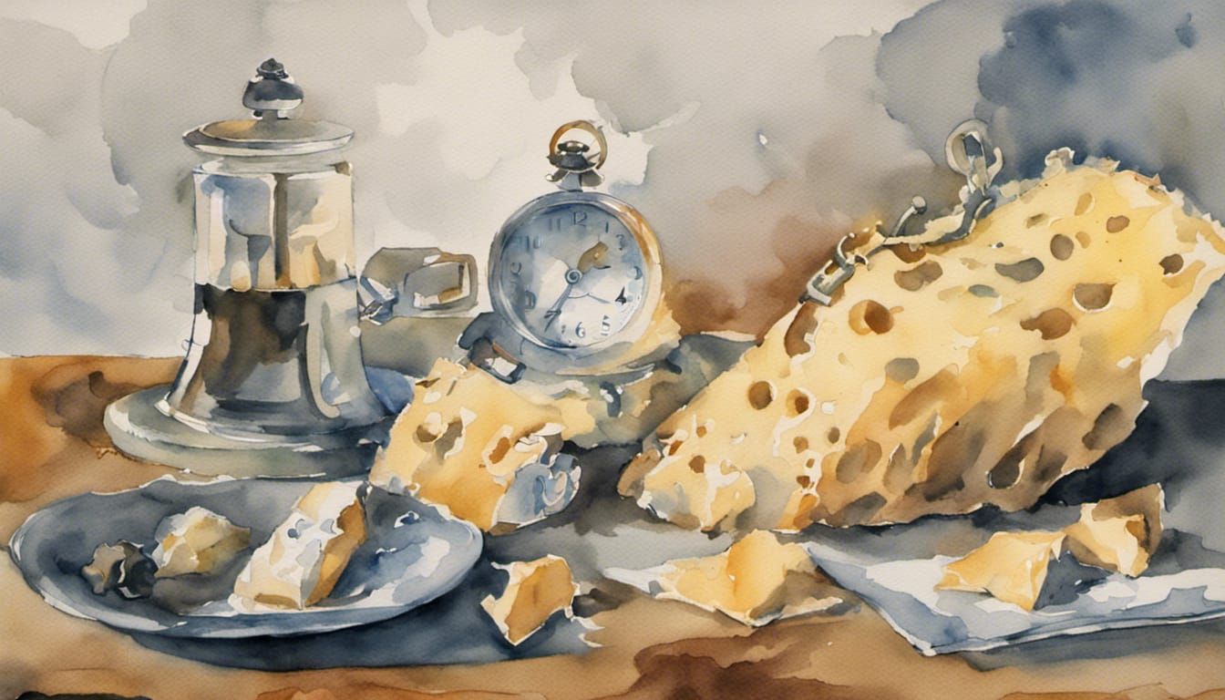watercolor, modify the painting "Salvador Dali's clocks" into flowing
