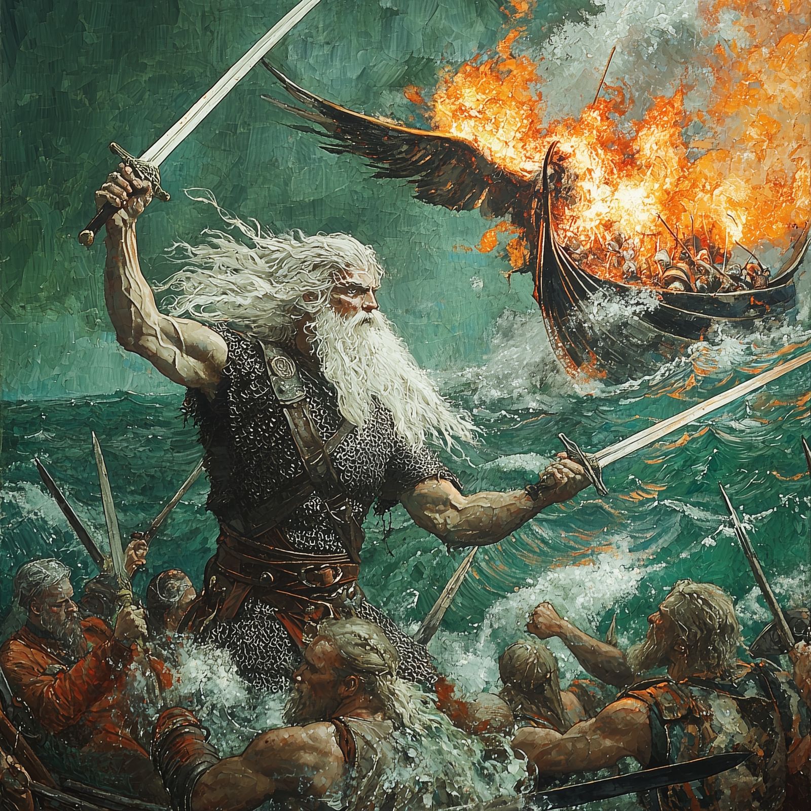 The Viking god Heimdallr in a Sea Battle