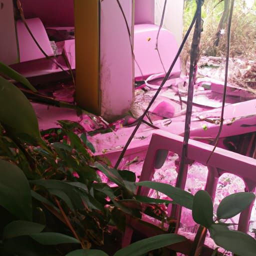 overgrown indoor  playground pink