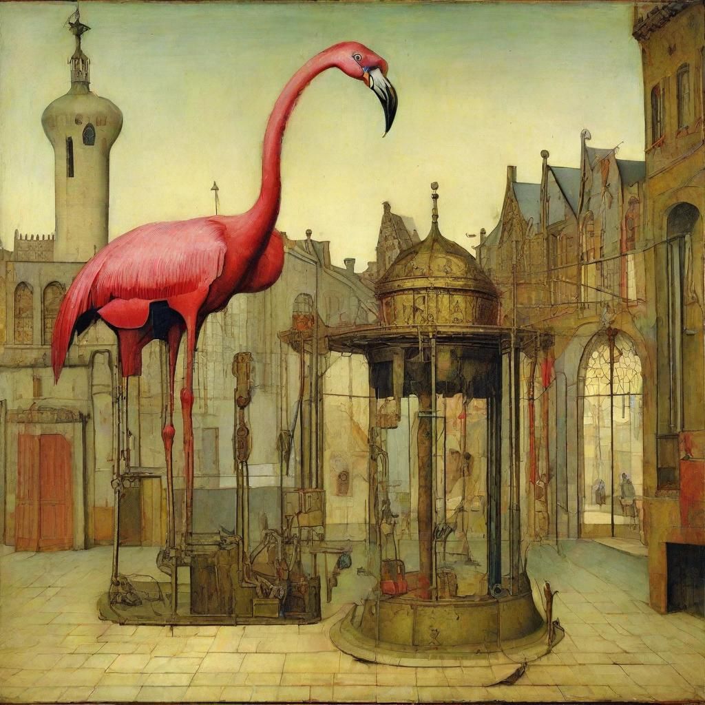 Mechanical flamingo with giraffe's neck 
Mecha by Jan van Ey...