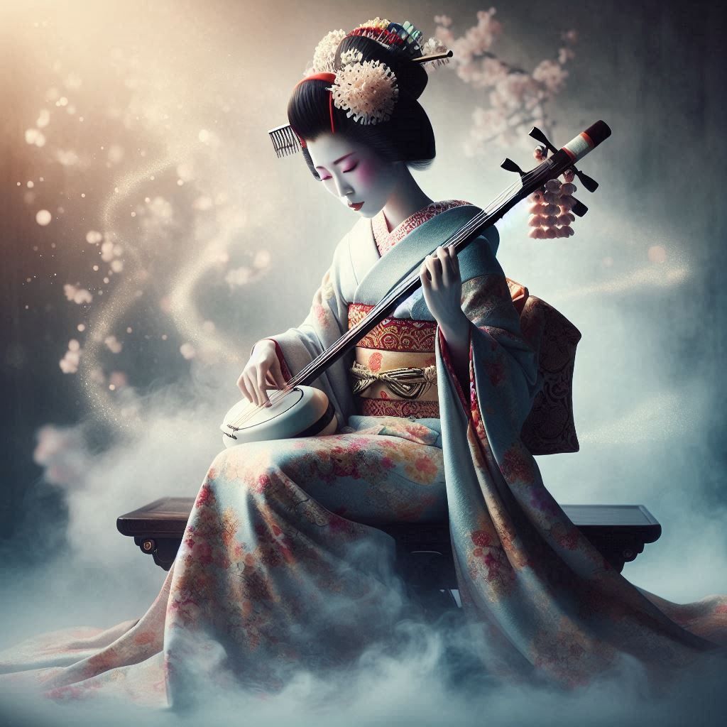 Geisha playing music (DALL-E 3)