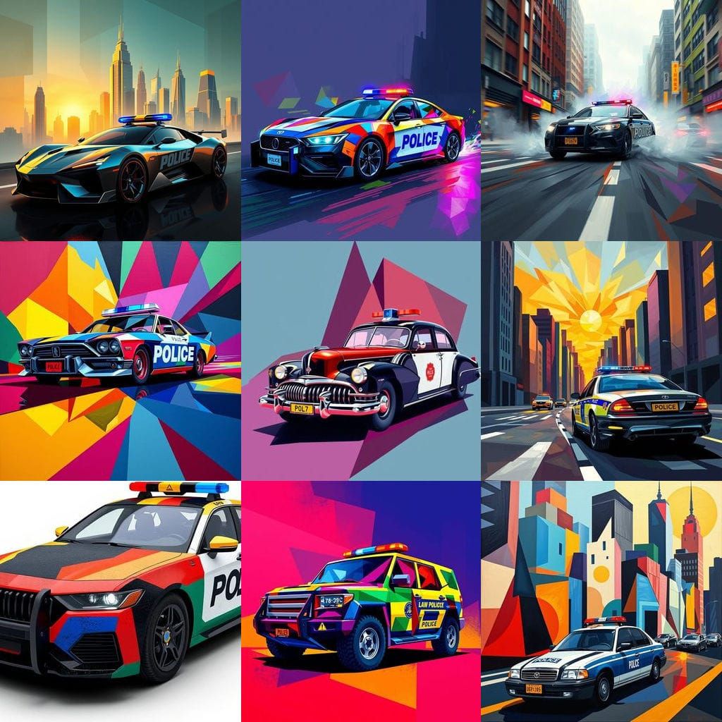 Police Cars 19 - Surrealist Cubist Police Car in Art Deco Ge...