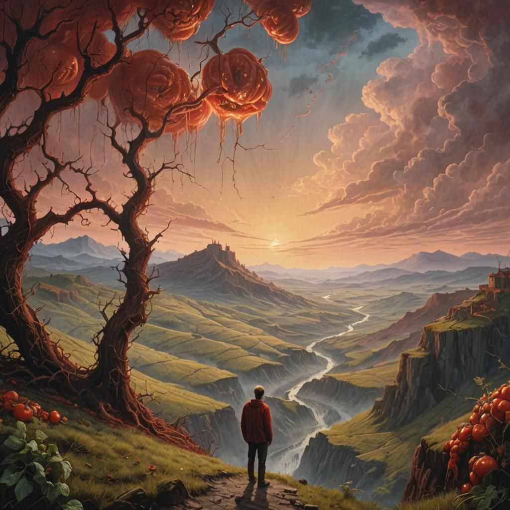 Tormented Face in Deep Red, a Dark Fantasy Portrait