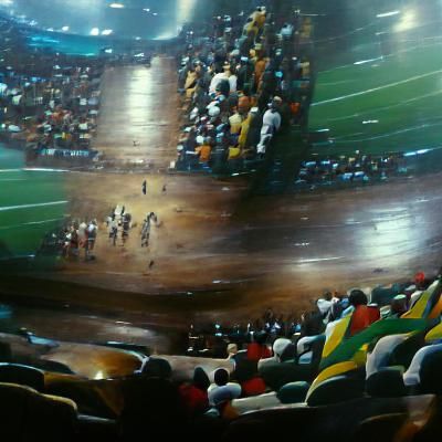 Stadium full of African people watching football