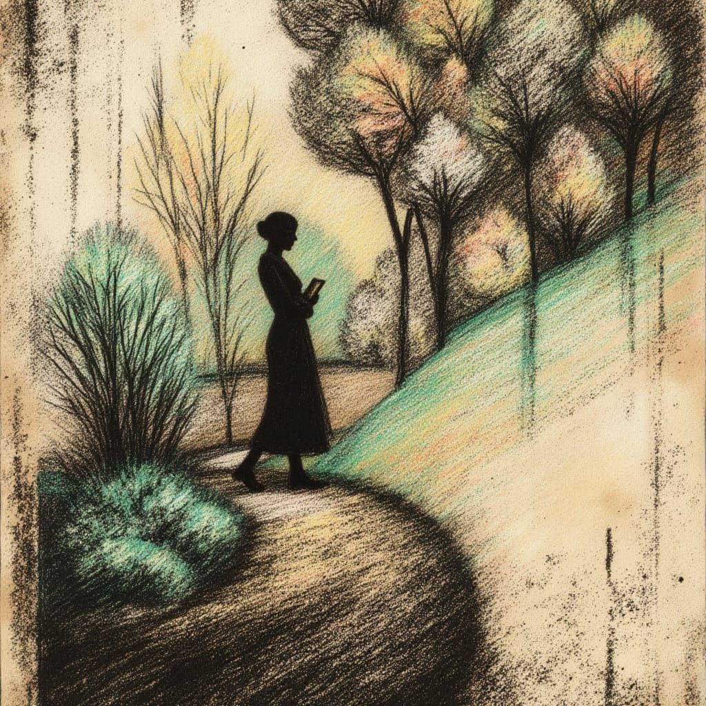 Impasto Scene of Lone Figure on Path