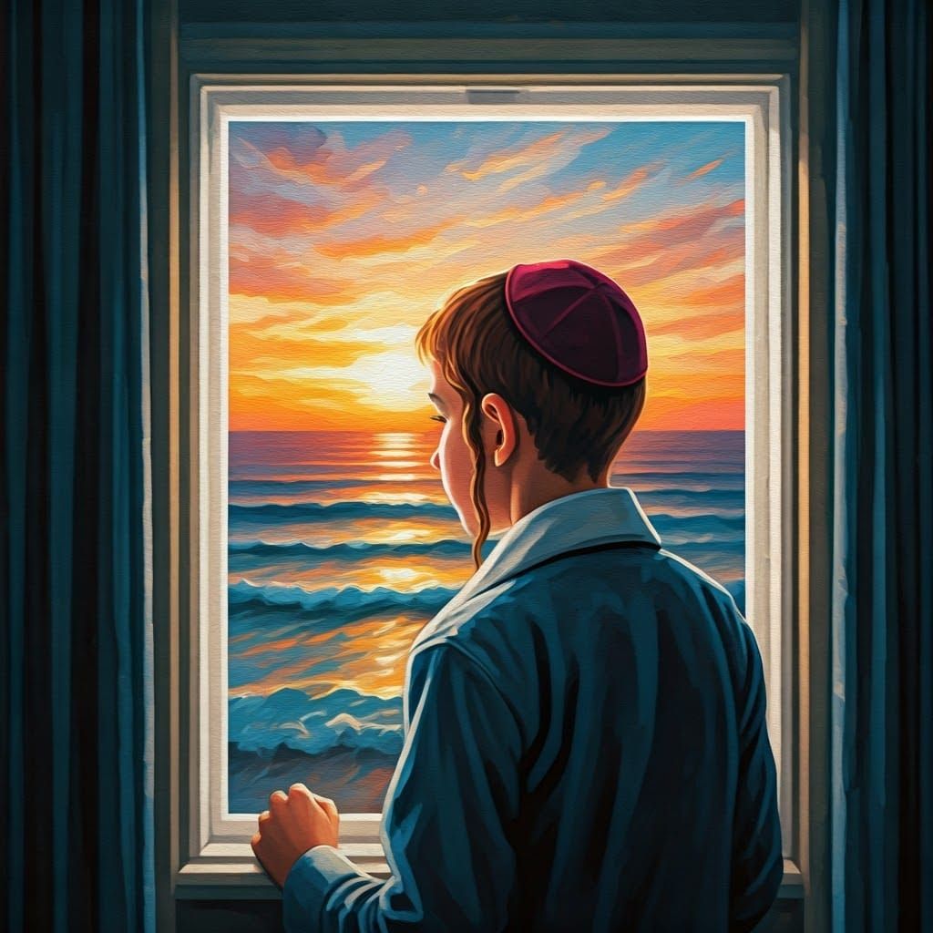 Youthful Contemplation in Vibrant Sunset Light