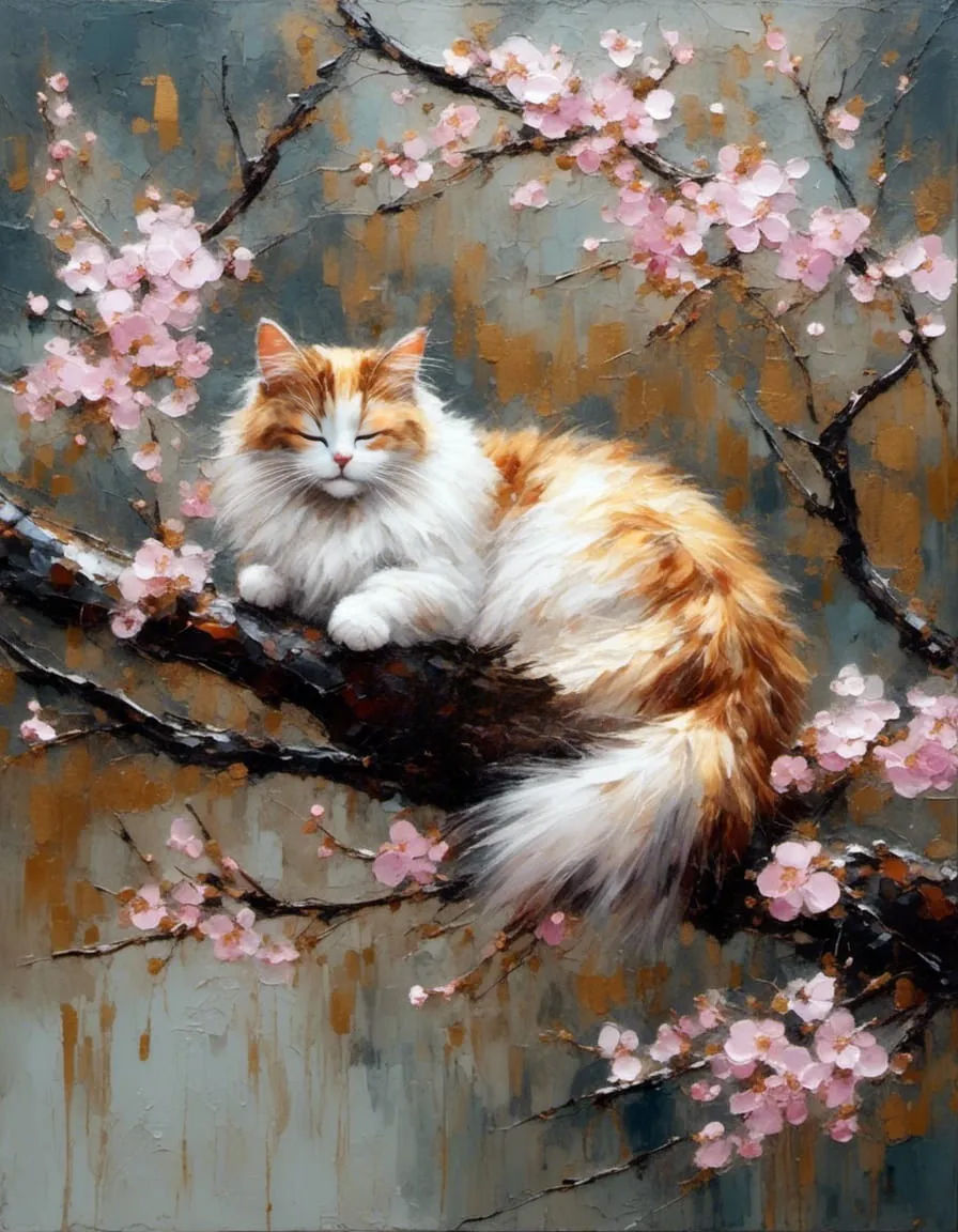 Sleeping  cat  in a Sakura Tree