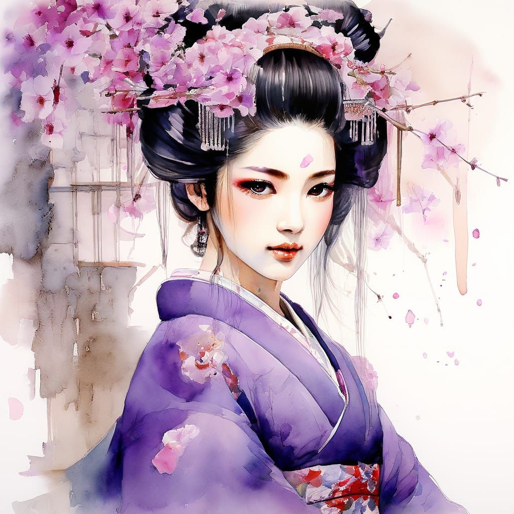 Geisha Lady in Purple Hue