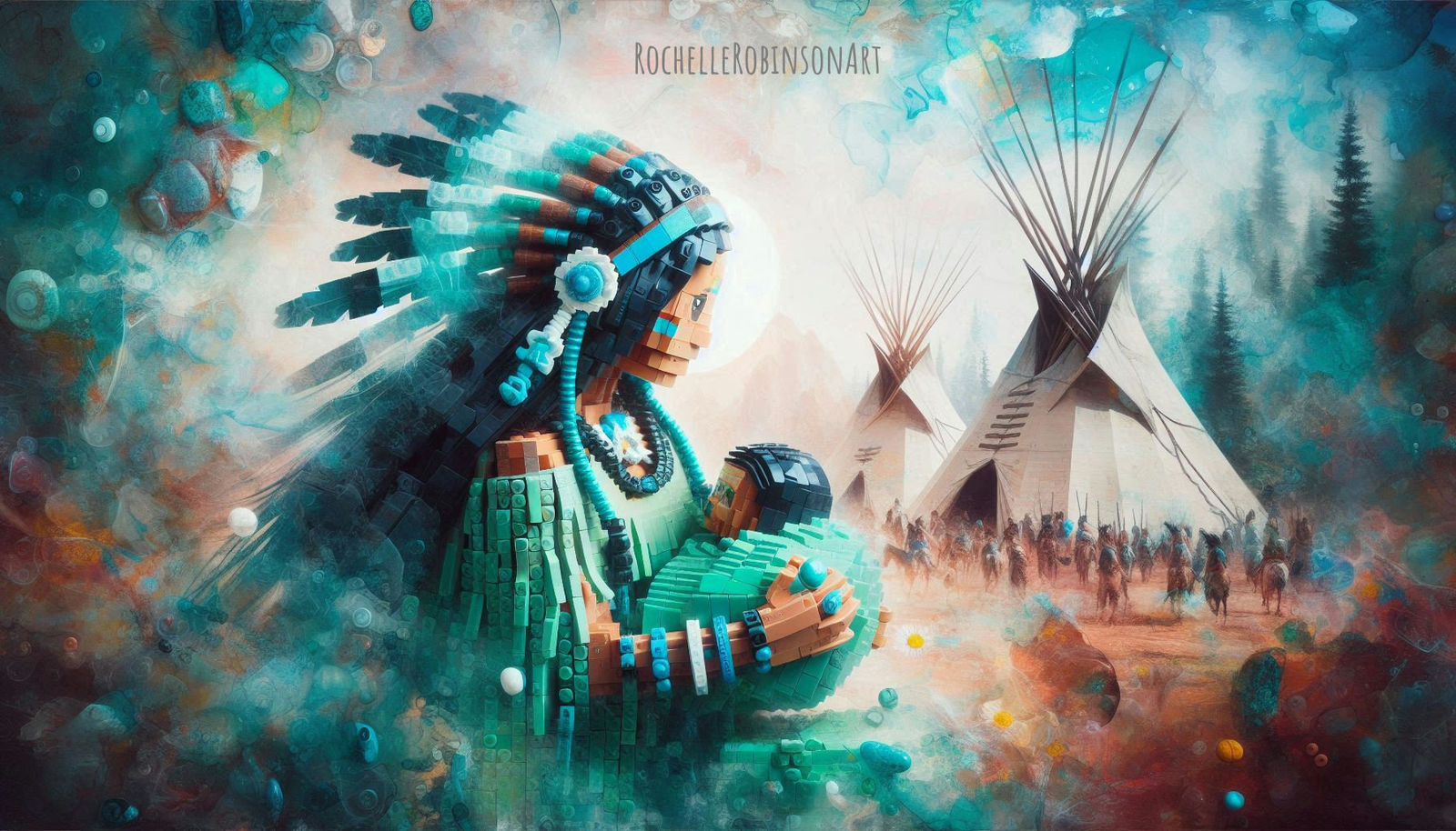 Mother and Child - Turquoise Art