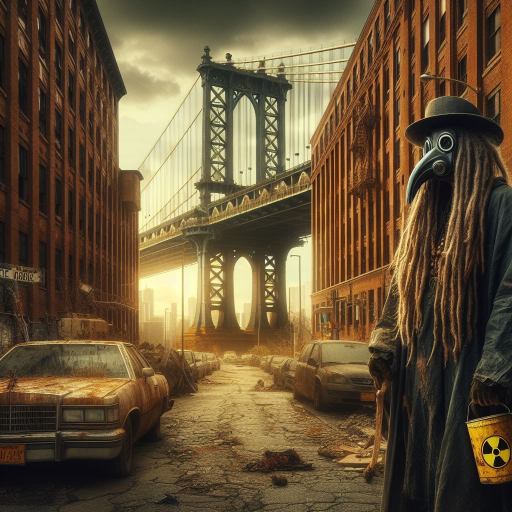 Rasta plague doctor, Manhattan Bridge