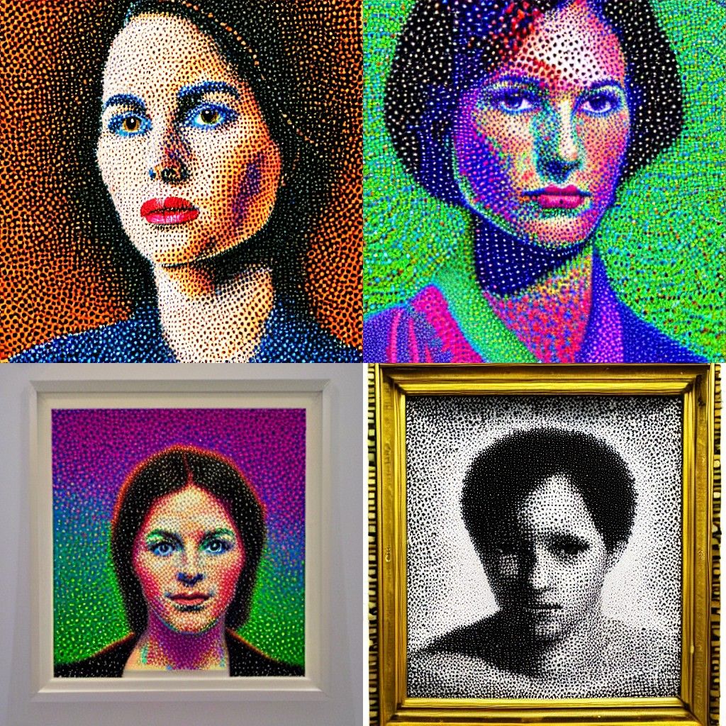 A portrait in the style of Kinetic Pointillism