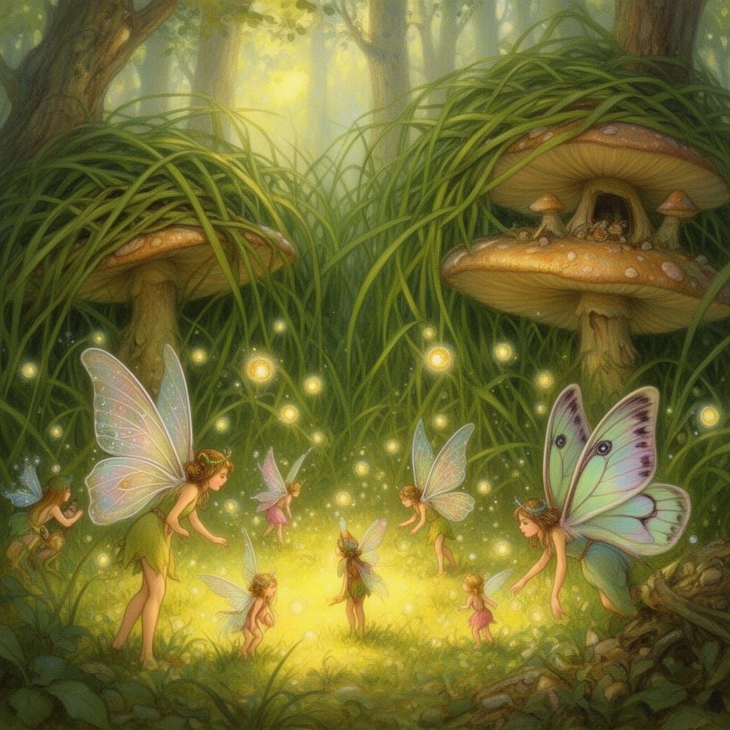 Fairies Exploring Sun-Dappled Forest in Painterly Style