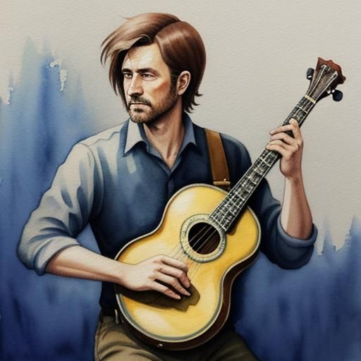 watercolor painting of a a man playing guitar - AI Generated Artwork ...