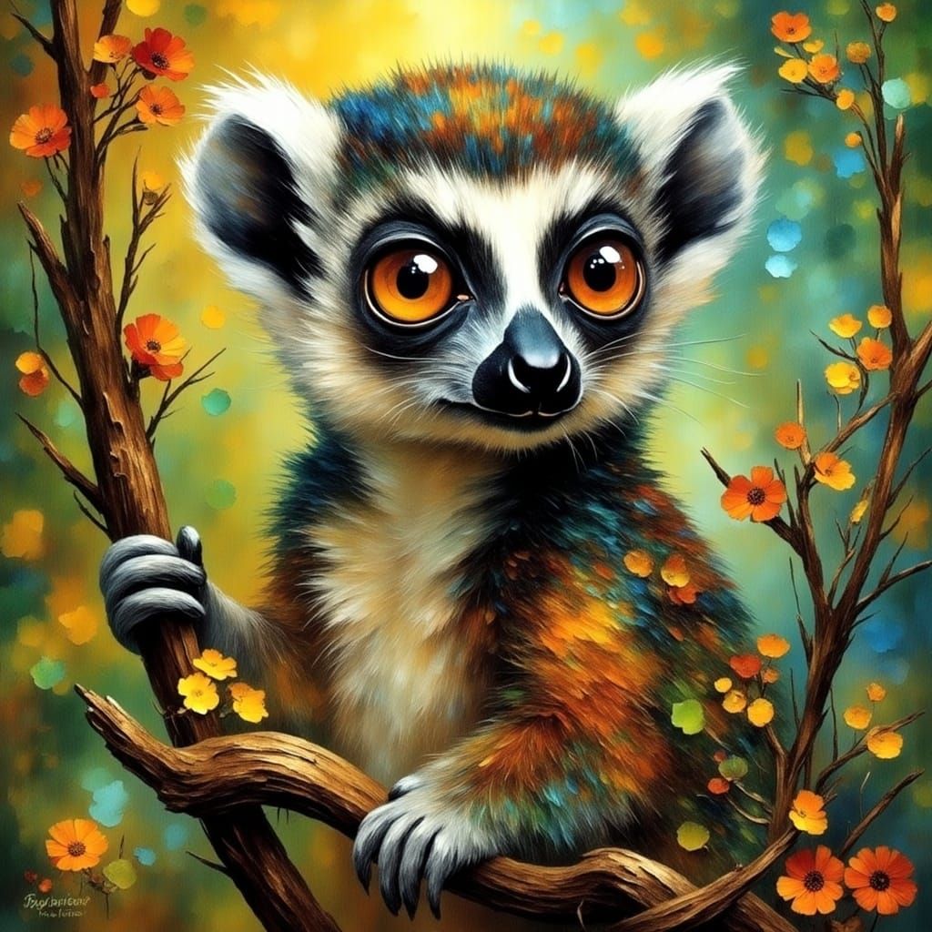 <lora:ROUGH DIAMOND:1.0> Cute ring tailed lemur 