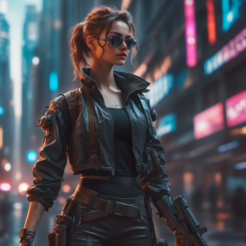 <lora:Holy MOley:1.0> A gorgeous cyberpunk assassin, glitchcore