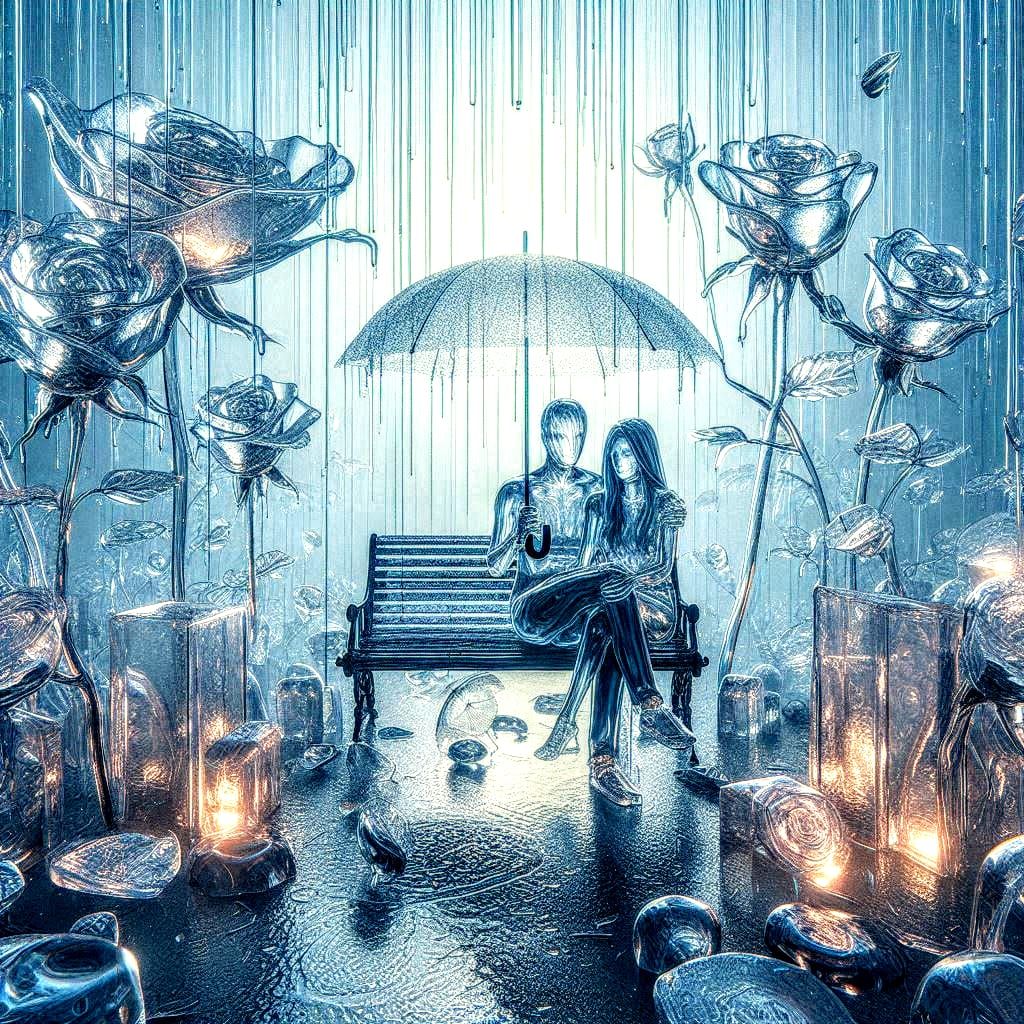 Glass Couple in Rain