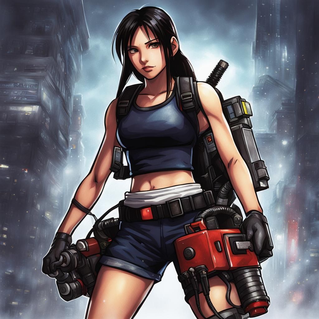 Tifa Lockhart with a proton pack