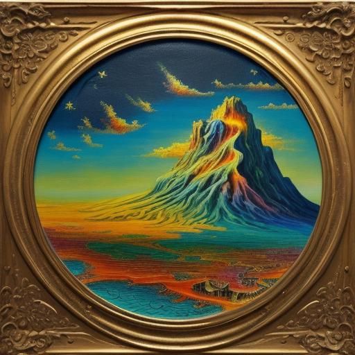 Dragon and Phoenix Training in Fiery Circle: Surreal Art