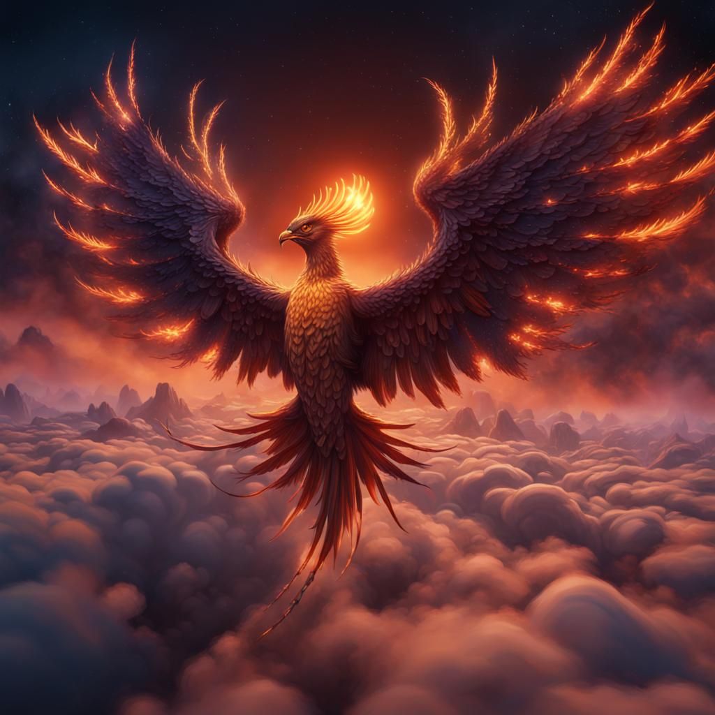 Phoenix flying above the clouds  by @Flame