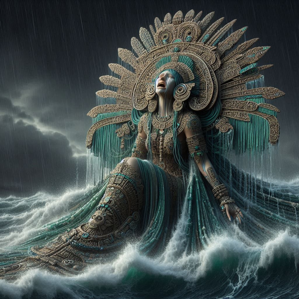 Chalchiuhtlicue, Water Goddess who cries flood the world  by @Alchemi108
