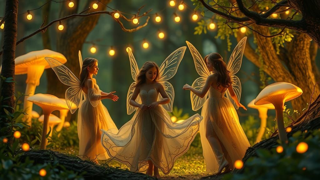 a mystical forest with faeries