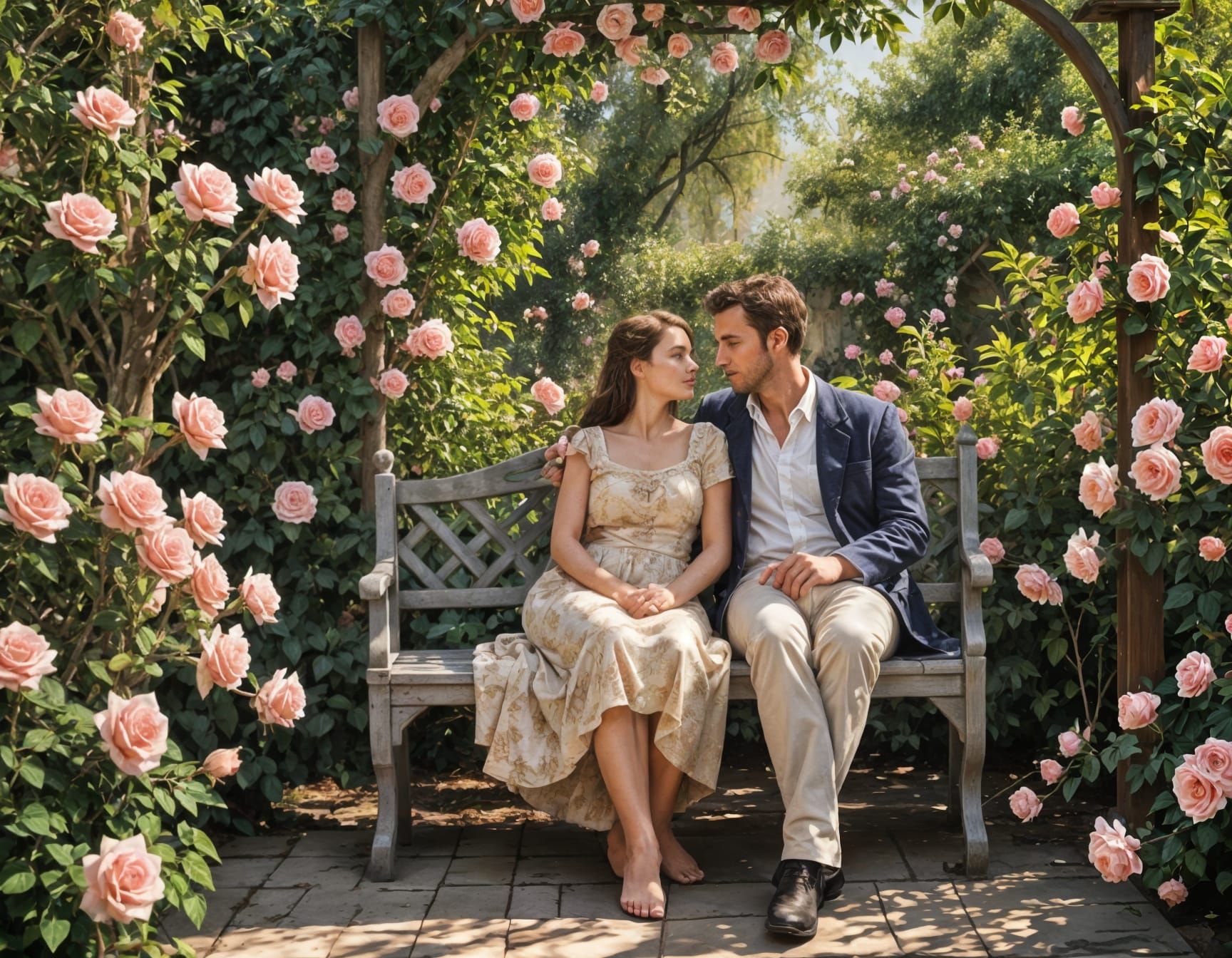 A Romantic Rose Garden Bench Area