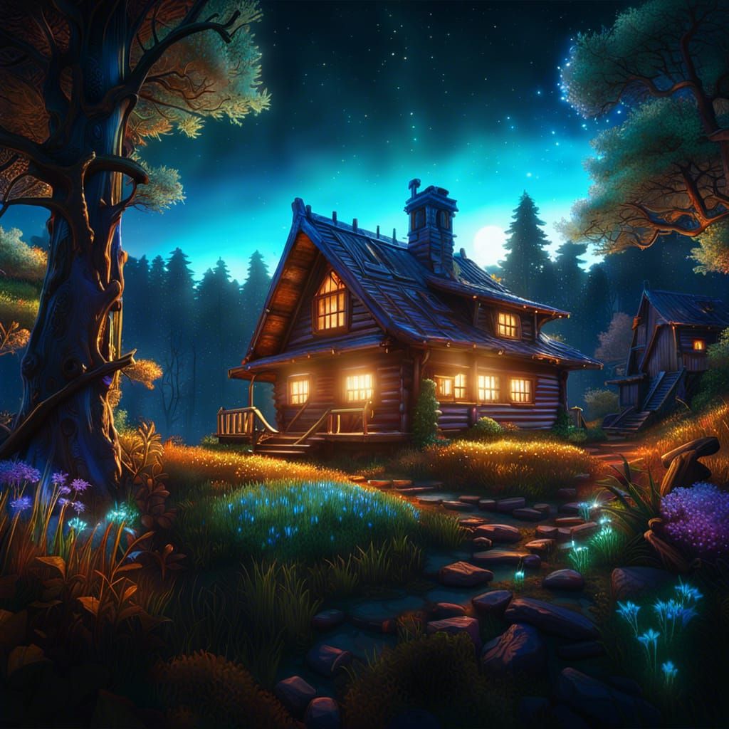 Cozy Cabin in the Woods v6 - AI Generated Artwork - NightCafe Creator