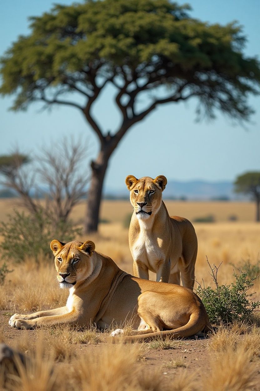 two majestic lions in a serene savannah