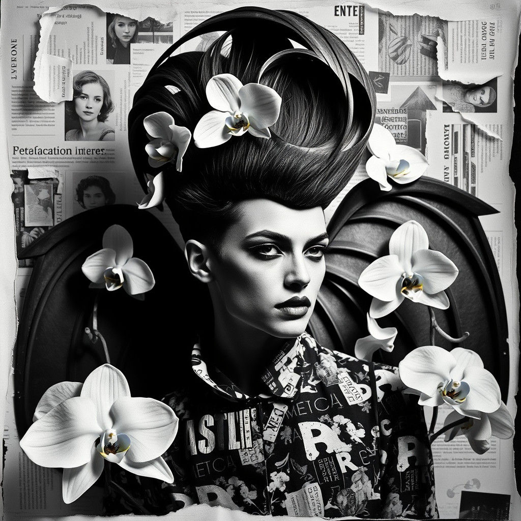 Create a black and white photogram-style  with geometric win...