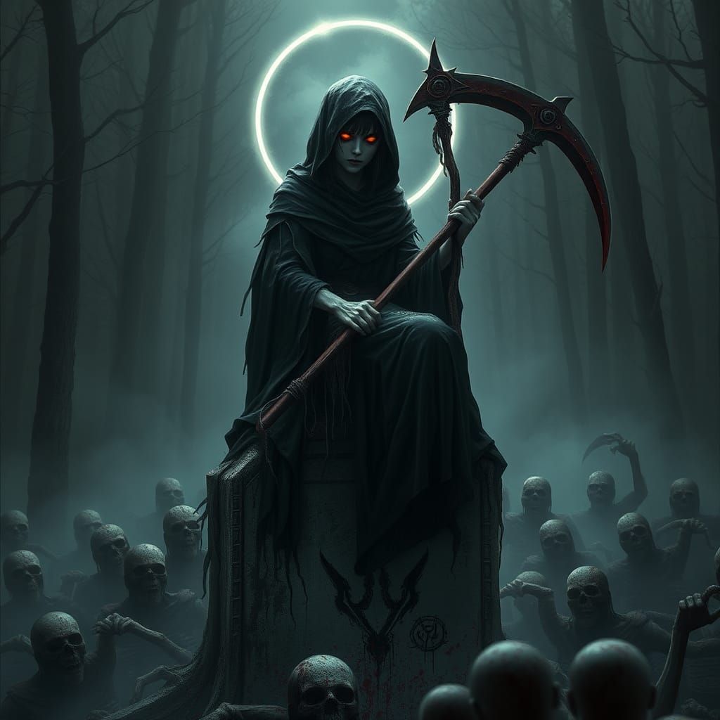 Shinigami in a Dark Forest, Dark Fantasy Art