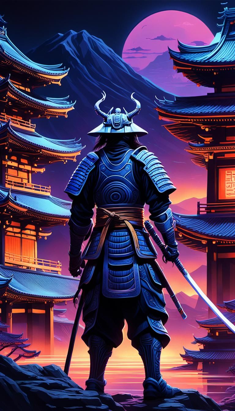 Samurai, Ninja, and Robot Fight in Poly Art Style