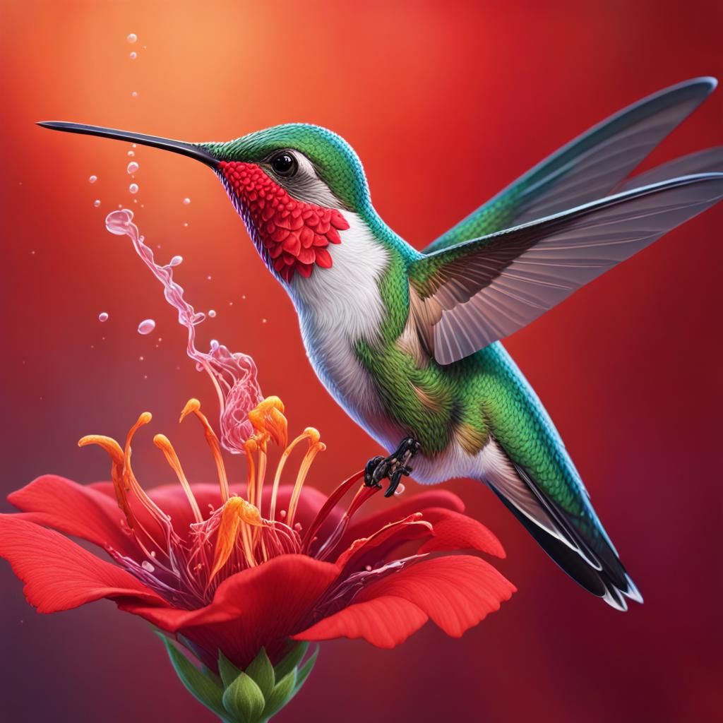 hummingbird taking nectar from red flower 1  by @Cerbero-can