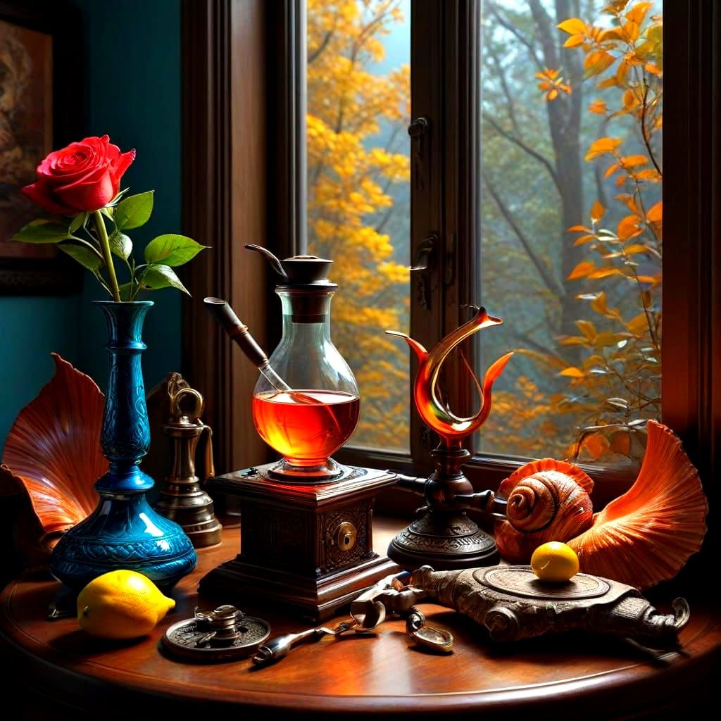 Surrealistic Still Life with Vibrant Colors and Intricate De...