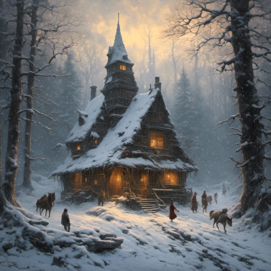 <lora:Gullyism:1.0> A hut completely covered with snow, exce...