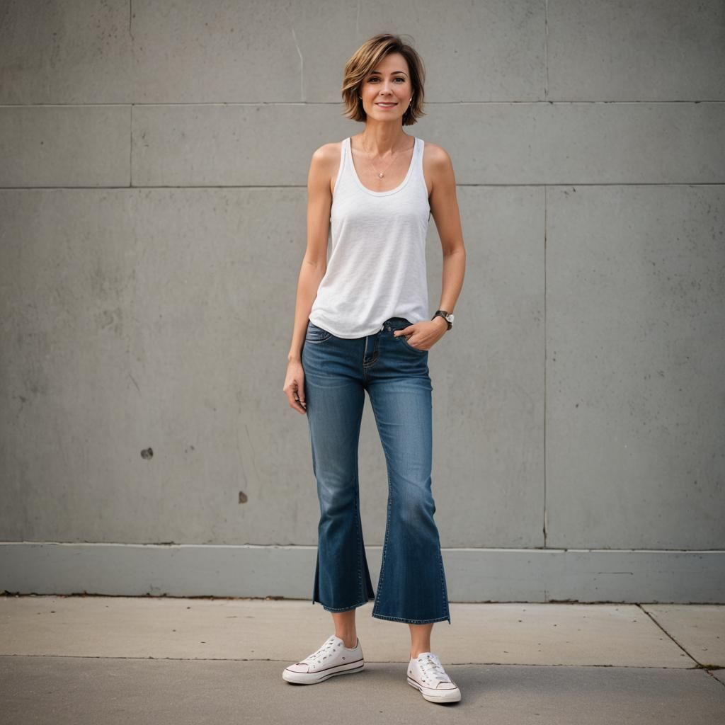 Hot step mom in flare jeans and converses and tanktop with s...