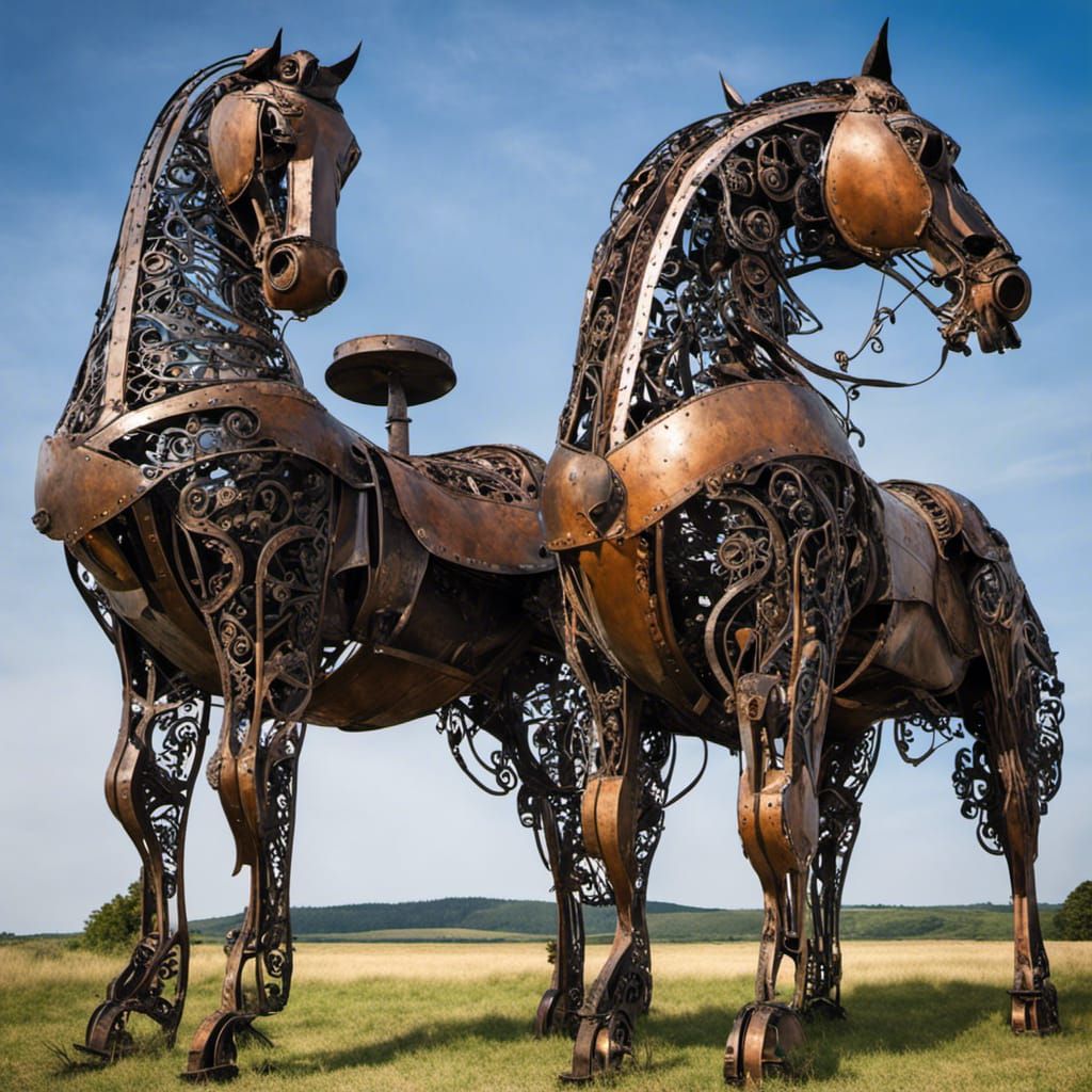 Twin Horsepower: Car Junkyard Welded Sculpture  by @Beps