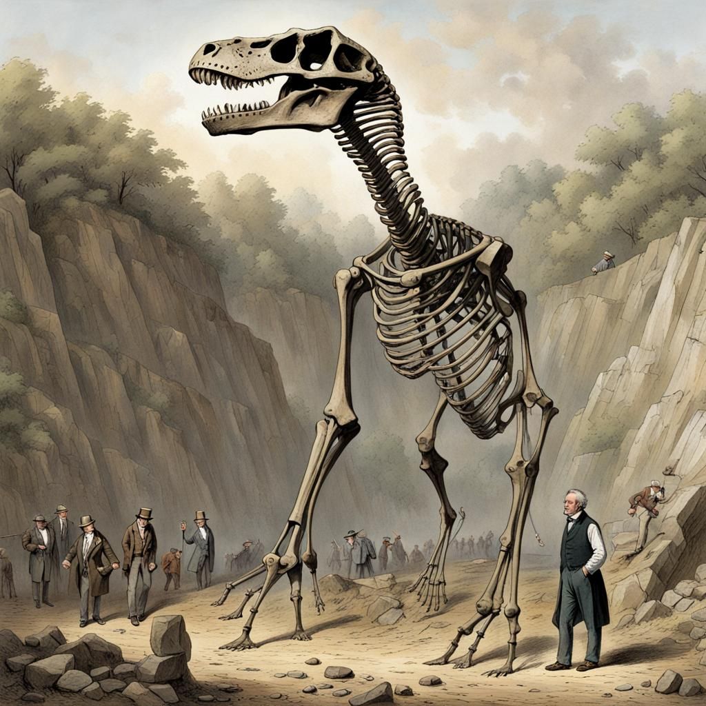 In 1824, Professor Buckland discovers the Megalosaurus skeleton in a