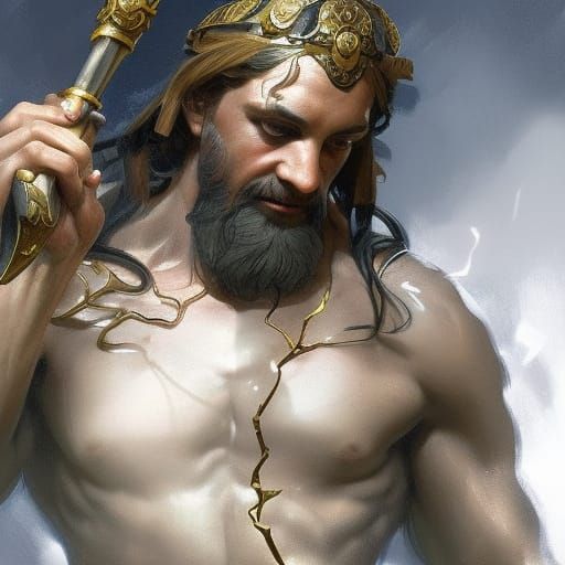 Zeus using magic with a staff