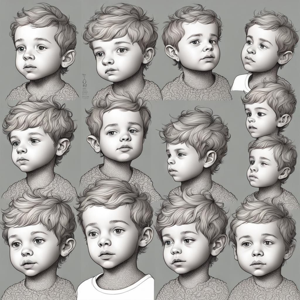 a set of portraits of the (same little boy:1.5 ) with differ...