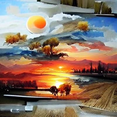 Beautiful sunset landscape painting