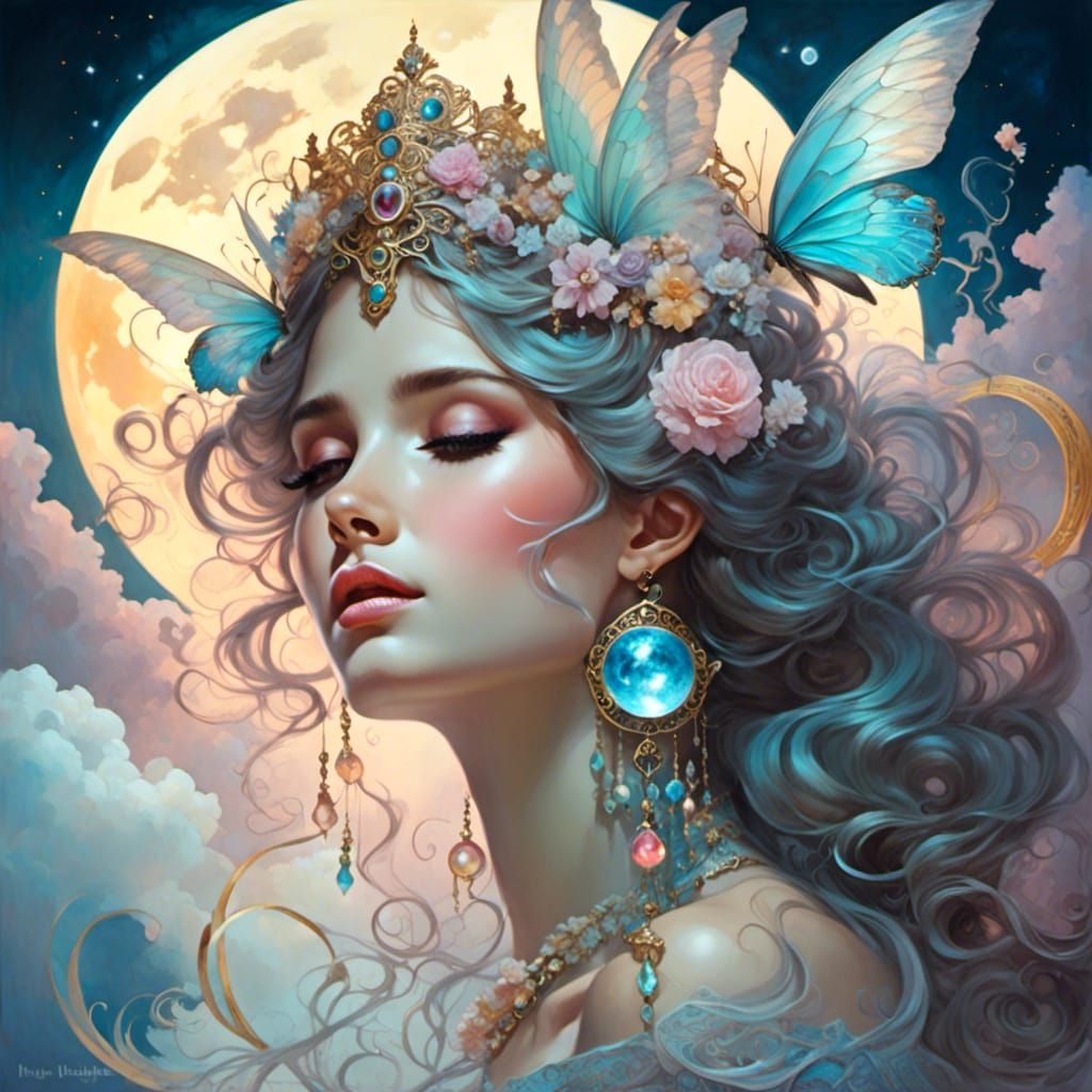 <lora:Ornate Crystals:1.0> Wonderland beautiful Princess oil pastels color gradient Angel Botells James ...  by @Bama