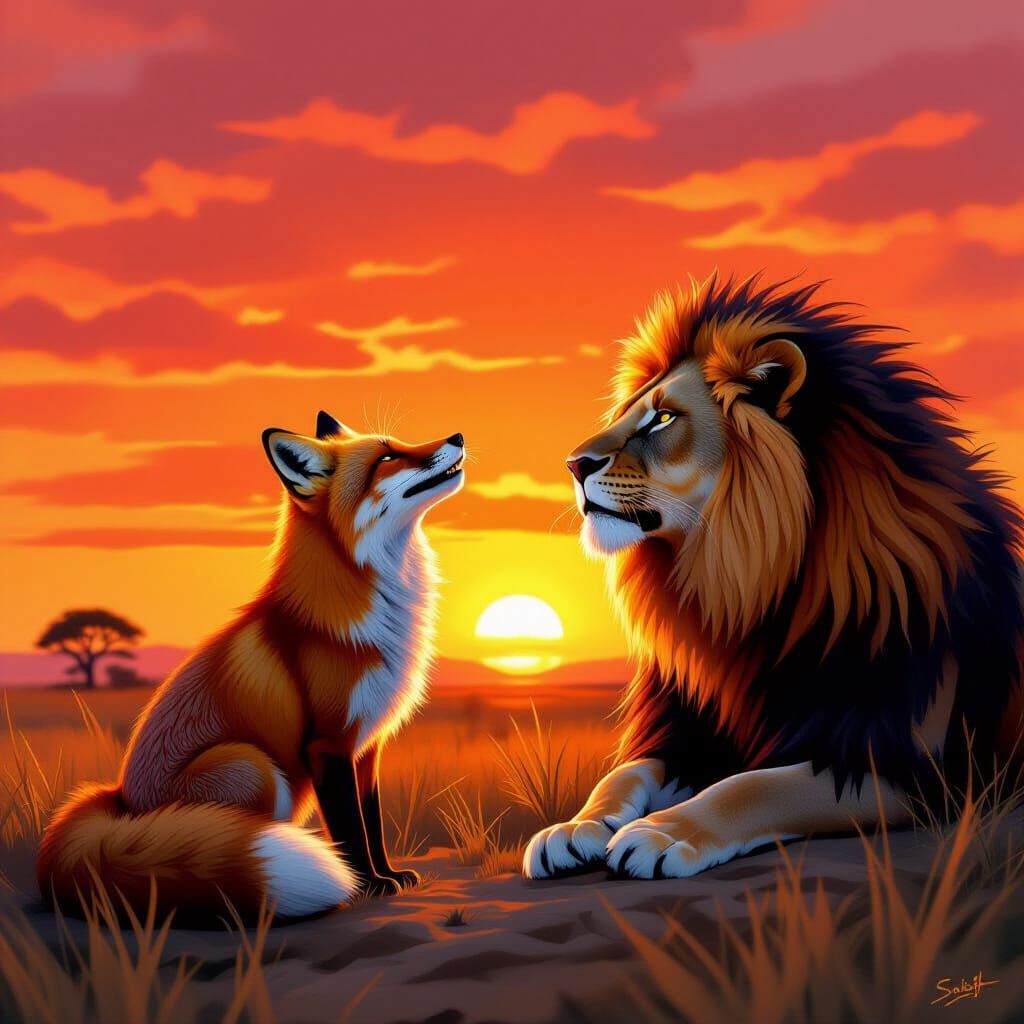 Fox Howling at Sunset: Realistic Wildlife Art